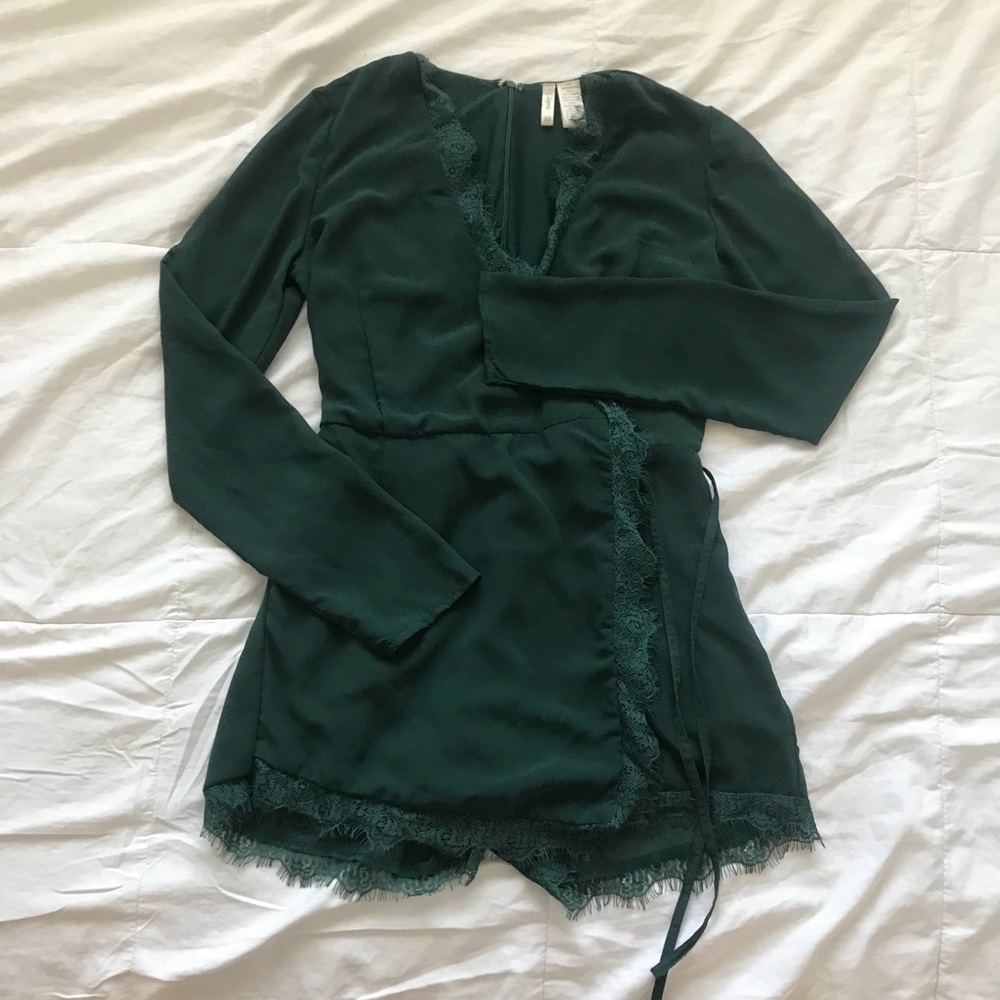 Japna Dark Green Wrap Romper NWOT